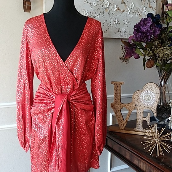 NWT Exclusive Selection Orange And Gold Waist Wrap Mini Dress By CBR. Size XL - Picture 8 of 17